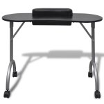 Vidaxl table  manucure pliable avec roulettes noir