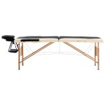 Vidaxl table de massage pliable 2 zones bois noir et beige
