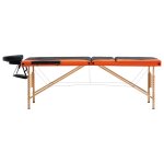 Vidaxl table de massage pliable 3 zones bois noir et orange