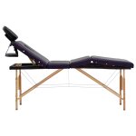 Vidaxl table de massage pliable 4 zones bois noir et violet