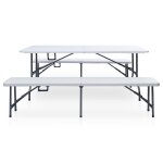 Vidaxl table pliable de jardin avec 2 bancs 180 cm acier et pehd blanc