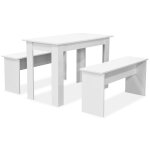 Vidaxl table de salle � manger et bancs 3 pcs agglom�r� blanc