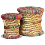 Vidaxl tabourets avec dtails chindi 2 pcs multicolore bambou