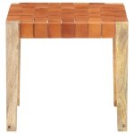 Vidaxl tabouret marron clair cuir vritable et bois de manguier massif