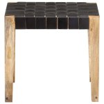 Vidaxl tabouret noir cuir vritable et bois de manguier massif