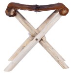 Vidaxl tabouret pliable cuir vritable et bois de teck massif