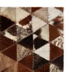 Vidaxl tapis cuir vritable patchwork 120x170 cm triangle marron / blanc