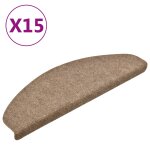 Vidaxl tapis d'escalier autocollants 15 pcs crme 65x21x4cm aiguillet