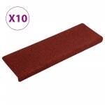 Vidaxl tapis de marches d'escalier 10 pcs bordeaux 65x25 cm aiguillet�