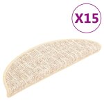 Vidaxl tapis de marches d'escalier 15 pcs crme 65x25 cm