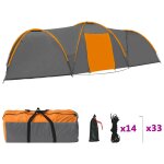 Vidaxl tente igloo de camping 650x240x190cm 8 personnes gris et orange