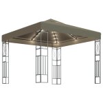 Vidaxl tonnelle avec guirlande lumineuse  led 3x3 m taupe tissu