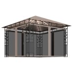 Vidaxl tonnelle avec moustiquaire et lumires led 3x3x2, 73 m taupe