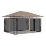 Vidaxl tonnelle avec moustiquaire et lumires led 4x3x2, 73 m taupe