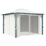Vidaxl tonnelle avec rideau 300x300 cm cr�me aluminium