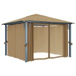 Vidaxl tonnelle avec rideau 300x300 cm taupe aluminium