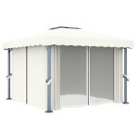 Vidaxl tonnelle avec rideau 3x3 m blanc crme aluminium