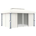 Vidaxl tonnelle avec rideau 4x3 m blanc crme aluminium
