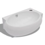 Vidaxl vasque de salle de bains cramique blanc avec trou de trop - plein