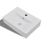 Vidaxl vasque  trou de trop - plein / robinet cramique pour salle de bain blanc