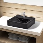 Vidaxl vasque à trou de trop - plein / robinet noir céramique pour salle de bain Vidaxl vasque à trou de trop - plein / robinet noir céramique pour salle de bain