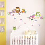 Walplus autocollant de décoration hiboux et fleur 100x60cm multicolore Walplus autocollant de décoration hiboux et fleur 100x60cm multicolore