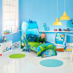 Worlds apart lit enfant et tiroir dinosaures 142x77x138cm bleu et vert