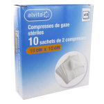 Alvita compresse gaze 10 x 10cm lot de 10 x 2 units