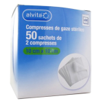 Alvita compresse gaze 10 x 10cm lot de 50 x 2 units