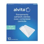 Alvita pansement adh�sif st�rile avec compresse centrale 9 x 10cm 10 unit�s