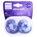 Avent sucette symtrique ultra douce 6 - 18m baleine etoile bleu lot de 2
