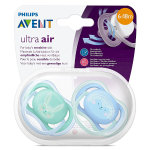 Avent sucette ultra air + 6m lapin vert hrisson bleu lot de 2