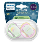 Avent sucettes ultra air nuit 6 - 18 m pastelle x2, sans bpa