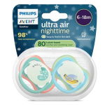 Avent sucette ultra air nuit 6 - 18m polaire x2, sans bpa