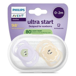Avent sucette ultra start jour 0 - 2m imprim pastelle x2 silicone, sans bpa