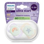 Avent sucette ultra start nuit 0 - 2m pastelle silicone, sans bpa