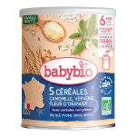 Babybio 5 c�r�ales verveine fleur d'oranger camomille + 6m bio 220g