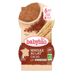 Babybio desserts lacts bol semoule au lait cacao + 6m bio lot de 2 x 100g