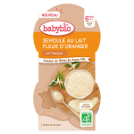 Babybio desserts lacts bol semoule au lait fleur d'oranger + 6m bio lot de 2 x 100g