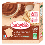 Babybio desserts lacts gourde crme semoule cacao + 8m bio 4 x 85g