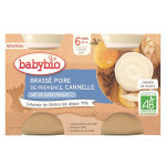 Babybio desserts lacts pot brass au lait de vache poire cannelle + 6m bio lot de 2 x 130g