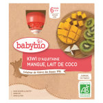 Babybio fruits gourde kiwi mangue lait de coco + 6m bio 4 x 90g Babybio fruits gourde kiwi mangue lait de coco + 6m bio 4 x 90g