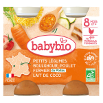 Babybio petits légumes boulghour poulet fermier lait de coco bio 2 x 200g Babybio petits légumes boulghour poulet fermier lait de coco bio 2 x 200g