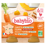 Babybio petits pots midi carotte butternut poulet riz + 6m bio 2 x 200g