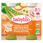 Babybio repas midi pot pomme de terre petits pois jambon + 8m bio 2 x 200g