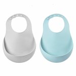 Béaba repas bavoir silicone gris clair et vert clair lot de 2 Béaba repas bavoir silicone gris clair et vert clair lot de 2