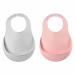 Baba repas bavoir silicone gris clair et vieux rose lot de 2