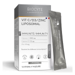 Biocyte vitamine c, d3 zinc liposomal défenses immunitaires 14 sticks Biocyte vitamine c, d3 zinc liposomal défenses immunitaires 14 sticks