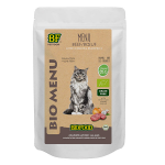 Biofood menu bio  base de 78% de viande de boeuf bio pour chat. sachet de 100g
