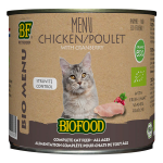 Biofood menu bio à base de 79% de viande de poulet bio pour chat. boîte de 200g. Biofood menu bio à base de 79% de viande de poulet bio pour chat. boîte de 200g.